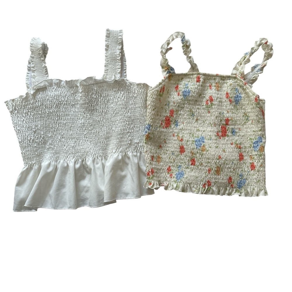 White and Floral Smocked Crop Tops